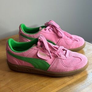 Puma Vibrant Pink and Green Suede Sneakers